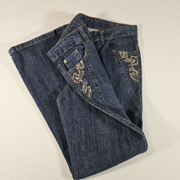 AZI Jeans Denim - AZI Jeans New York Womens Size 10 Embellished Bootcut Western Chic Boho Glam